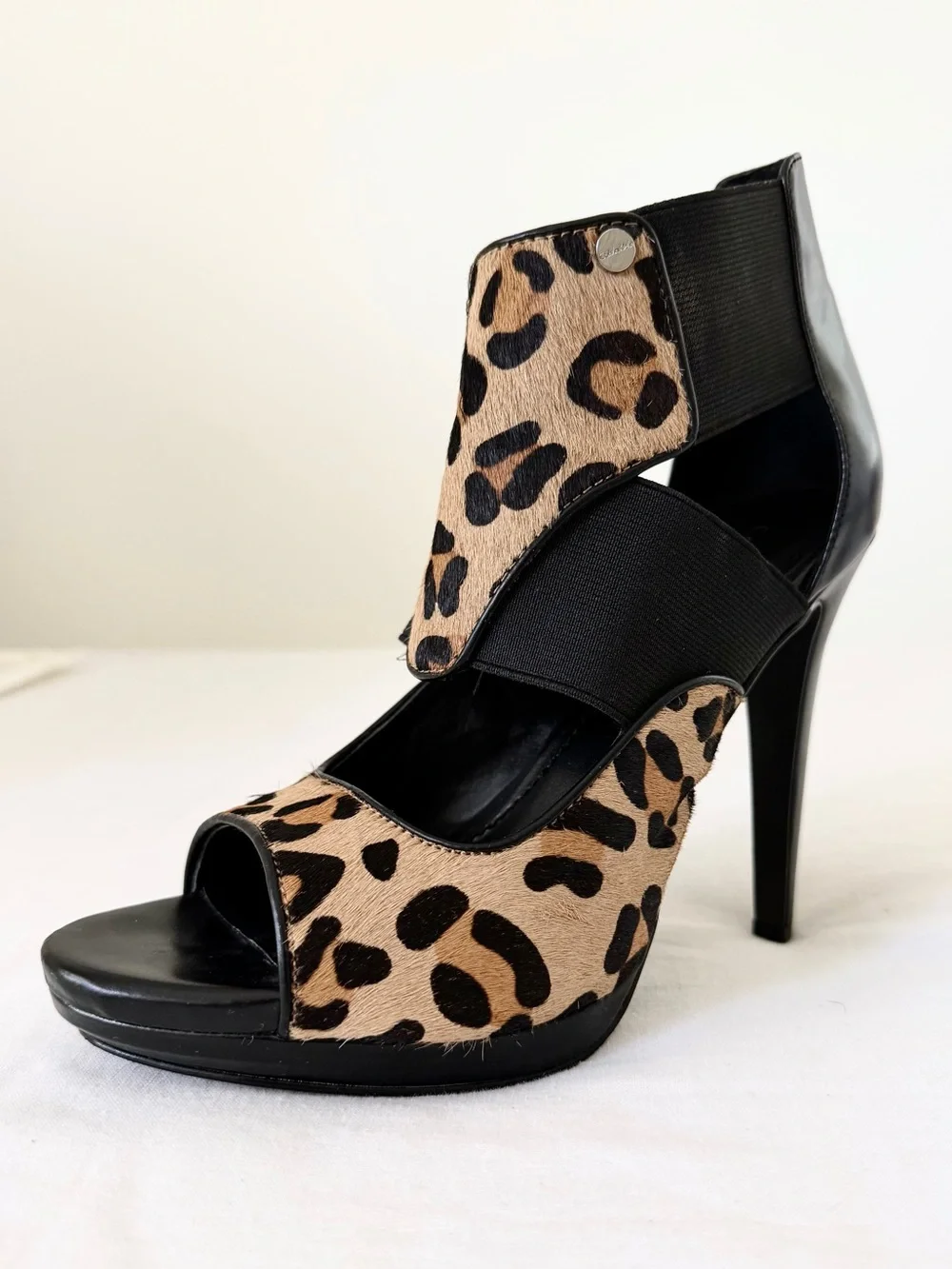 Calvin Klein Sonia  Calf Hair Leopard Print Platform Sandals